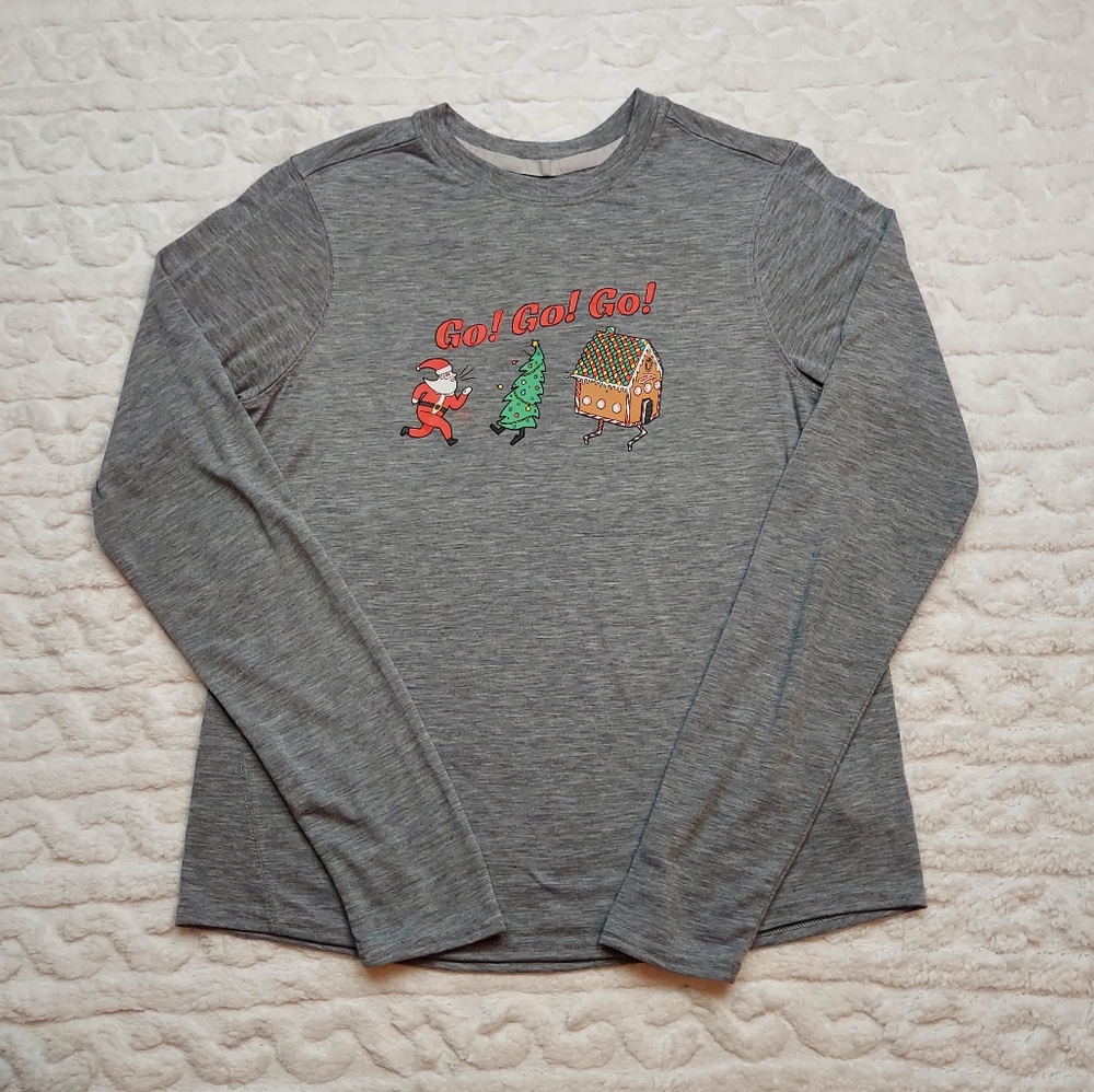 Brooks Gray Long Sleeve Christmas Holiday Seasonal Athletic Running Top Size M
